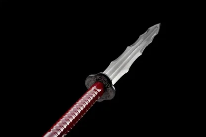 Hand Made Long Spear Spearhead Battle Ready Sword Folded Damascus Steel Double Edged Blade Detachable Leather Sheath.