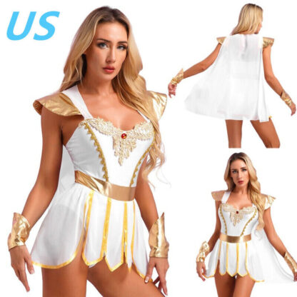 Womens Halloween Toga Costume Ancient Greek Roman Empress Princess Cosplay Set