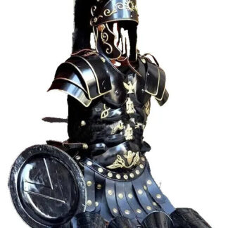 Roman Black Muscle Armor Cuirass Set w/ Helmet, Shield, Leg & Arm Guard Medieval